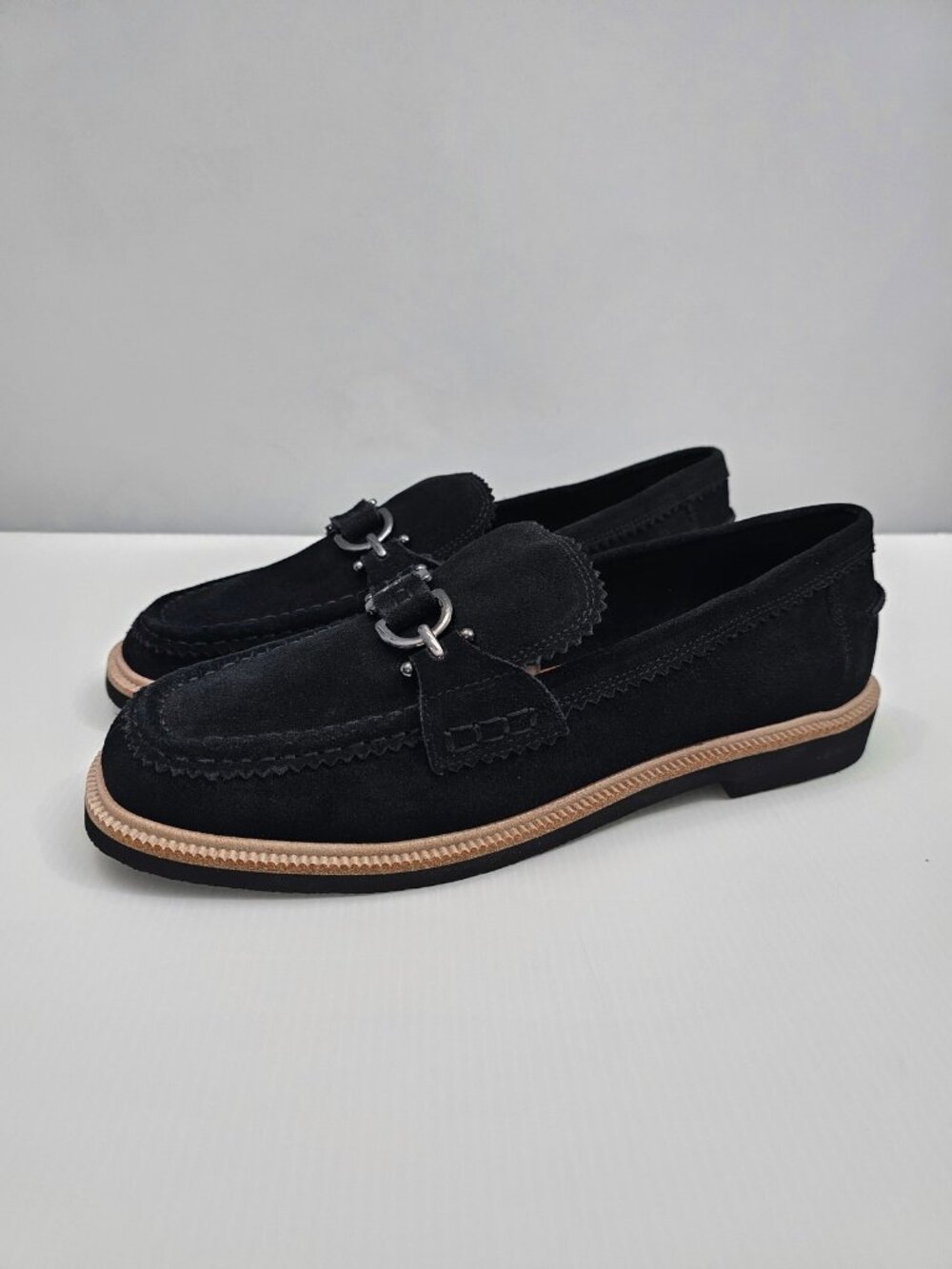 Donald Pliner Feirless Horsebit Loafers Womens 11 Black Suede Moc Toe Slip On
